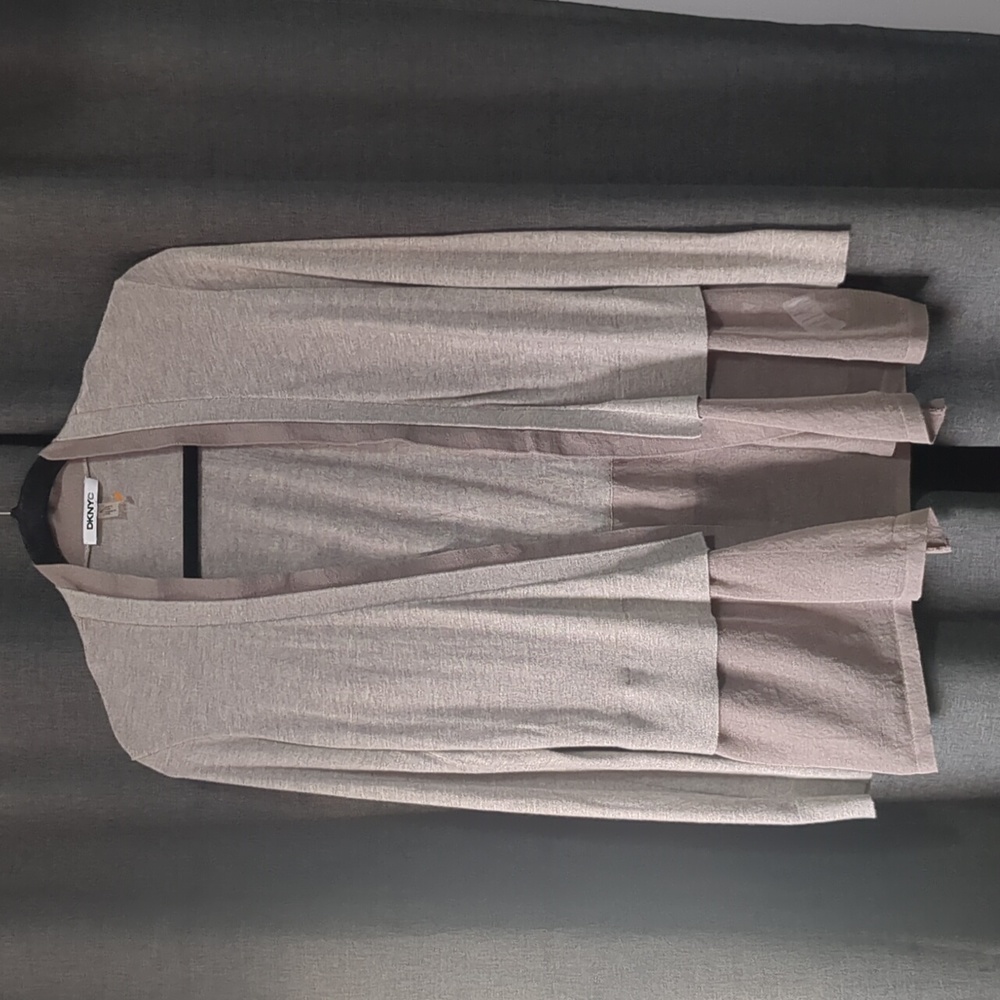 DKNY Taupe Layered Open front Cardigan XS